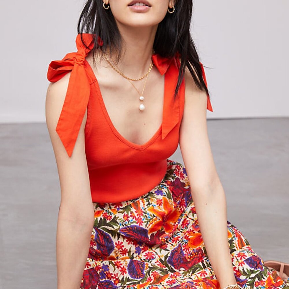 Maeve by Anthropologie Rafaella Ribbed Bow-Tie Tank in Red